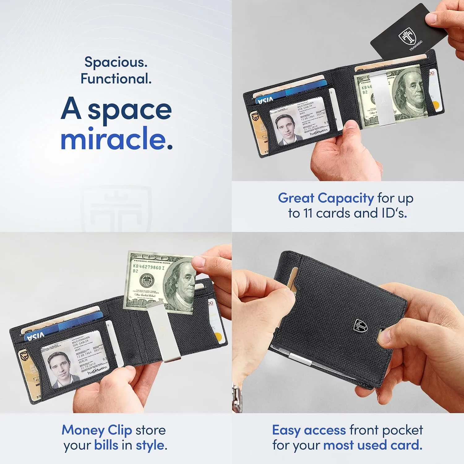 TRAVANDO Mens Slim Wallet with Money Clip AUSTIN RFID Blocking Bifold Credit Card Holder for Men with Gift Box