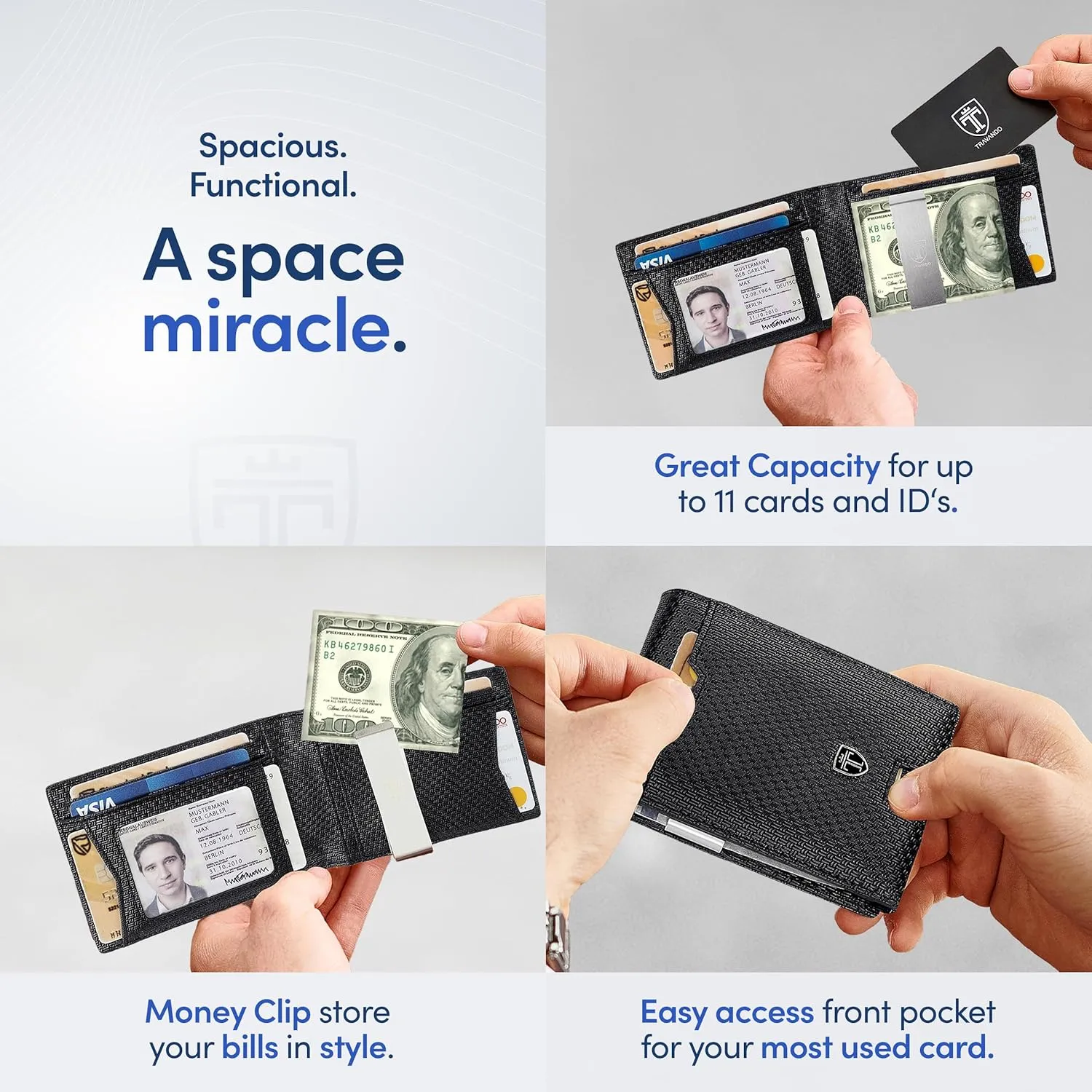 TRAVANDO Mens Slim Wallet with Money Clip AUSTIN RFID Blocking Bifold Credit Card Holder for Men with Gift Box