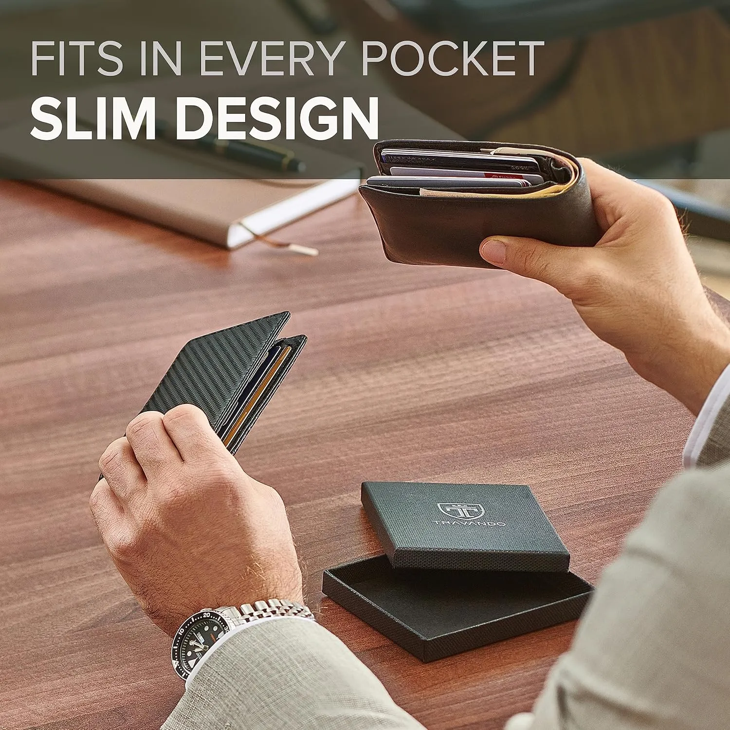 TRAVANDO Money Clip Wallet RIO - Mens Wallets slim Front Pocket RFID Blocking Card Holder Minimalist Mini Bifold Gift Box