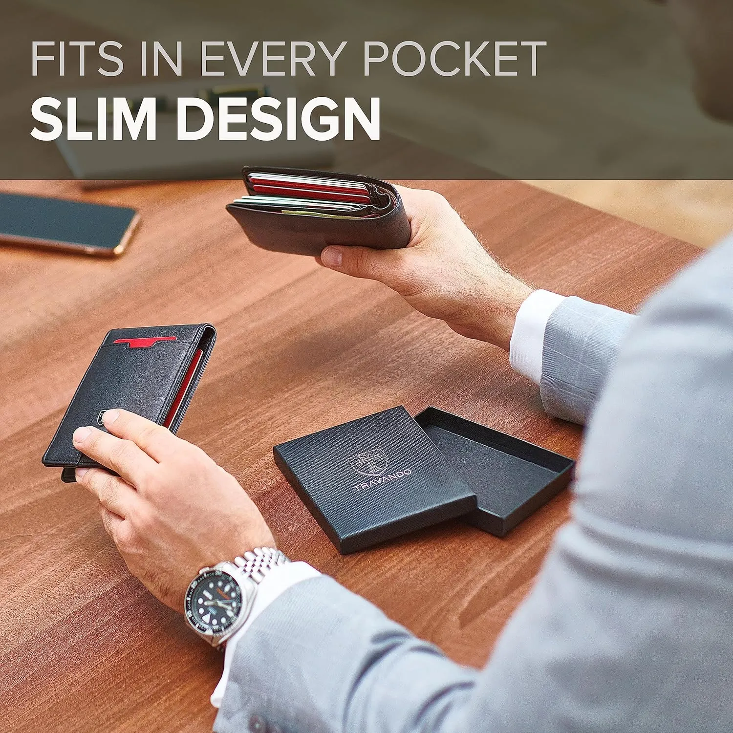 TRAVANDO Money Clip Wallet RIO - Mens Wallets slim Front Pocket RFID Blocking Card Holder Minimalist Mini Bifold Gift Box