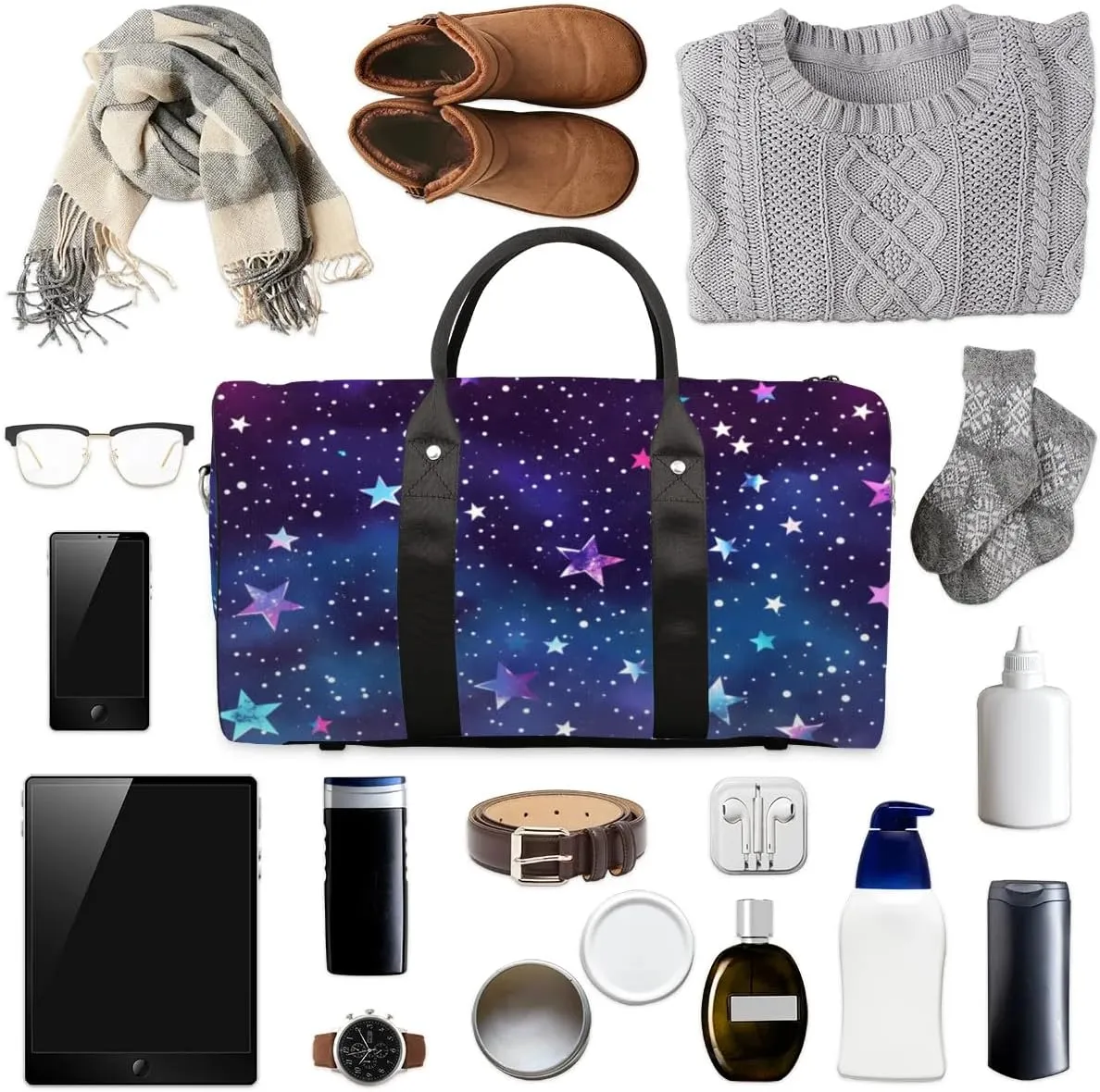 Travel Duffle Bag Dots Stars Gym Bags for Men Women Travel Duffel Bags with Adjustable Shoulder Strap Carry On Weekender Bag