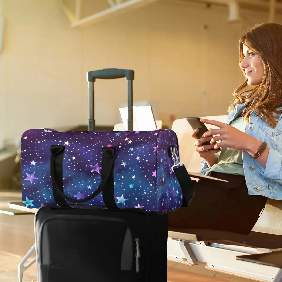 Travel Duffle Bag Dots Stars Gym Bags for Men Women Travel Duffel Bags with Adjustable Shoulder Strap Carry On Weekender Bag