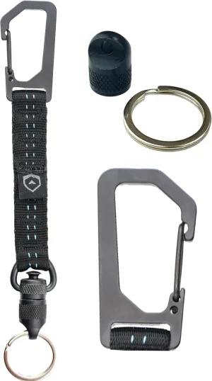 Trayvax Link Lanyard Keychain, Quick Release Climb-Spec Nylon Carabiner Key Chain for Men and Women, Stainless Steel, Black/Blue