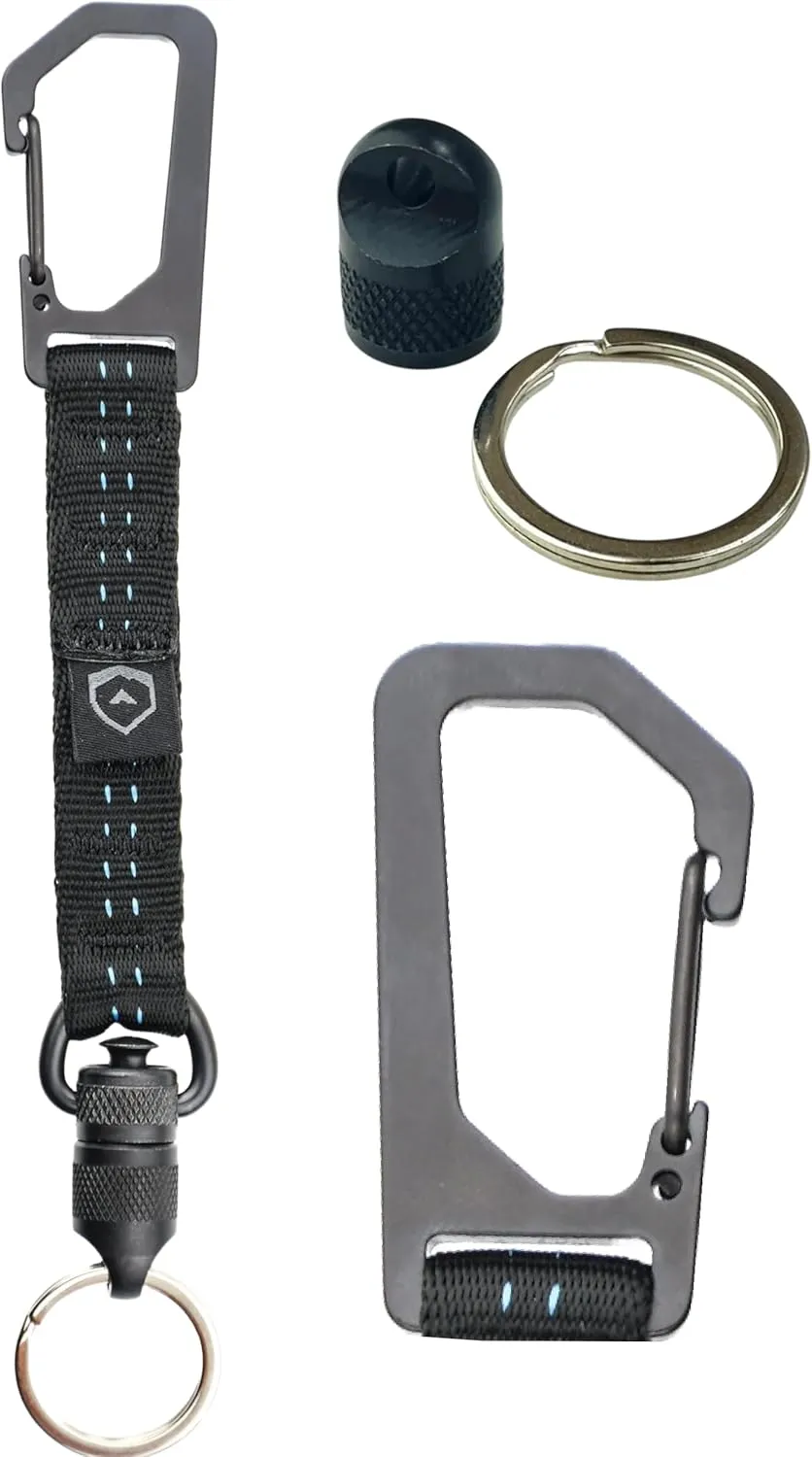 Trayvax Link Lanyard Keychain, Quick Release Climb-Spec Nylon Carabiner Key Chain for Men and Women, Stainless Steel, Black/Blue