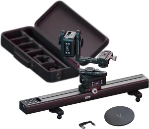 Trexo Pro Kit V2 Pack&Go DSLR Motorized Camera Dolly Track Slider Video Stabilizer Horizontal/Vertical, Black