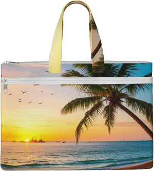 Tropical Beach Palm Tree Sunset Print Canvas Portable File Bag,Expandable Computer Bag,Laptop Briefcase for Men and Women,Business Travel Office Work Bbag