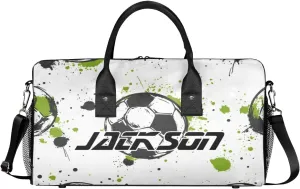 TropicalLife Personalized Watercolor Soccer Sports Duffel Bag Custom Name Gym Bags Carry On Travel Bag Weekender Overnight Bag for Women Men,