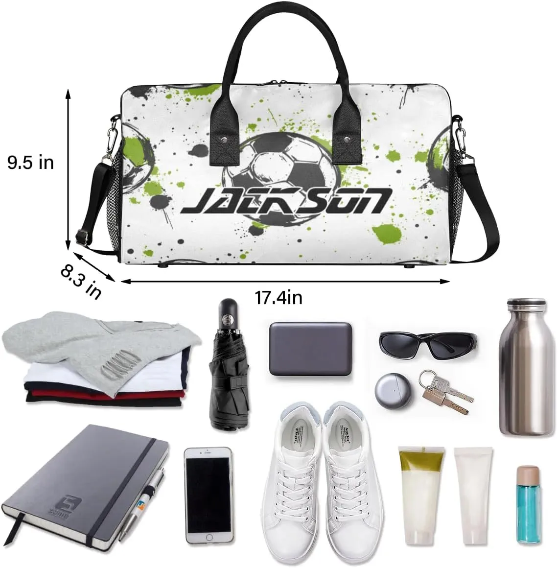 TropicalLife Personalized Watercolor Soccer Sports Duffel Bag Custom Name Gym Bags Carry On Travel Bag Weekender Overnight Bag for Women Men,