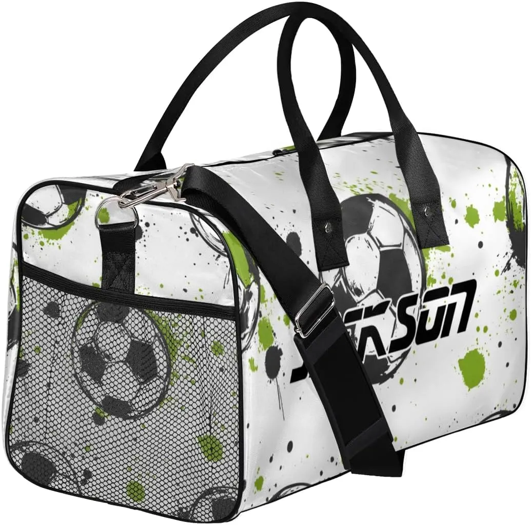 TropicalLife Personalized Watercolor Soccer Sports Duffel Bag Custom Name Gym Bags Carry On Travel Bag Weekender Overnight Bag for Women Men,