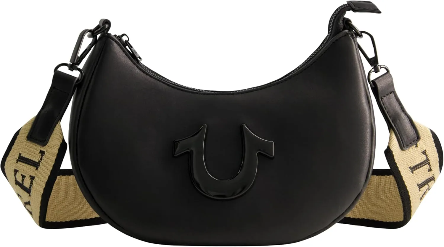 True Religion Women's Shoulder Bag Purse, Crescent Hobo Handbag with Adjustable Removable Strap and Horseshoe Logo