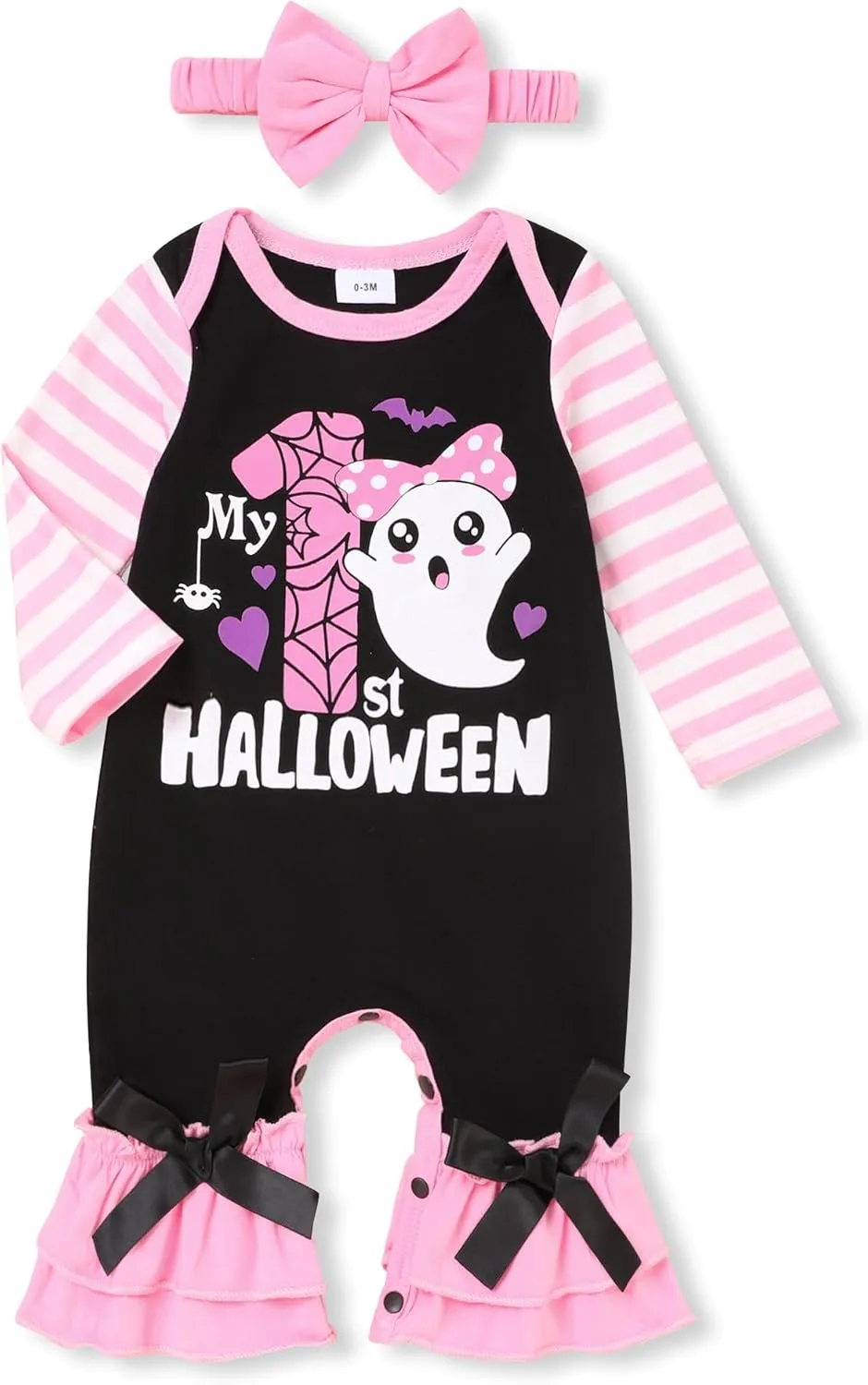 TUEMOS Baby Girl Halloween Bodysuit with Headband - First Halloween Clothes Set