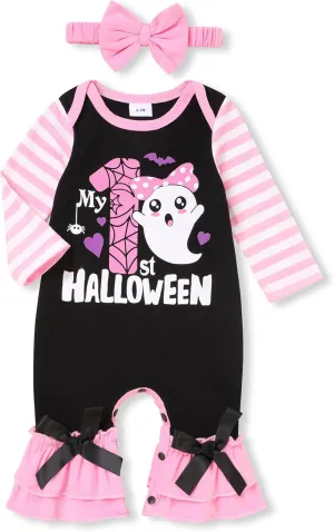 TUEMOS Baby Girl Halloween Bodysuit with Headband - First Halloween Clothes Set