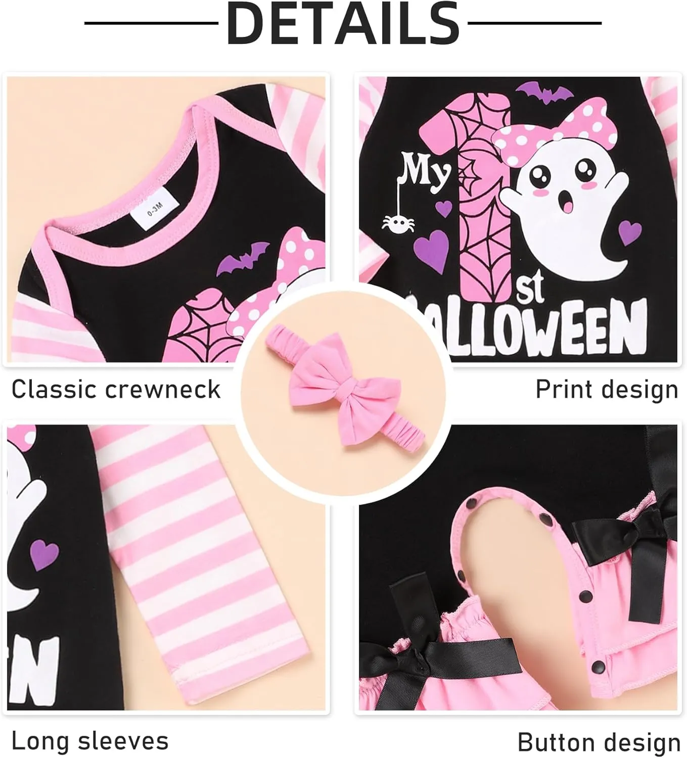 TUEMOS Baby Girl Halloween Bodysuit with Headband - First Halloween Clothes Set