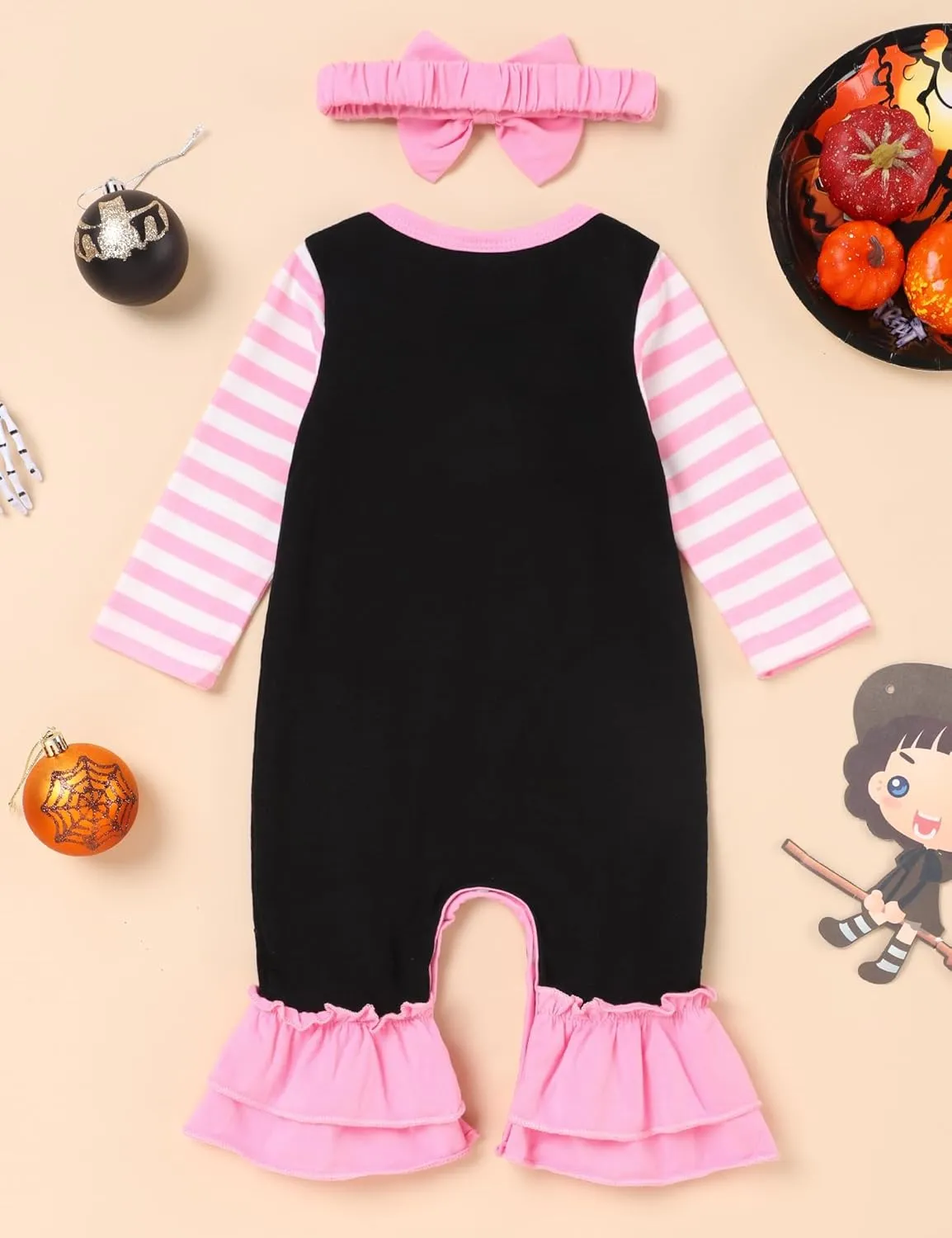 TUEMOS Baby Girl Halloween Bodysuit with Headband - First Halloween Clothes Set