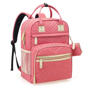 Tuwubi Diaper Bag Backpack, Baby Essentials Travel Tote Bag, Multi function Waterproof Backpacks, Travel Essentials with Stroller Straps & Pacifier Case - Pink