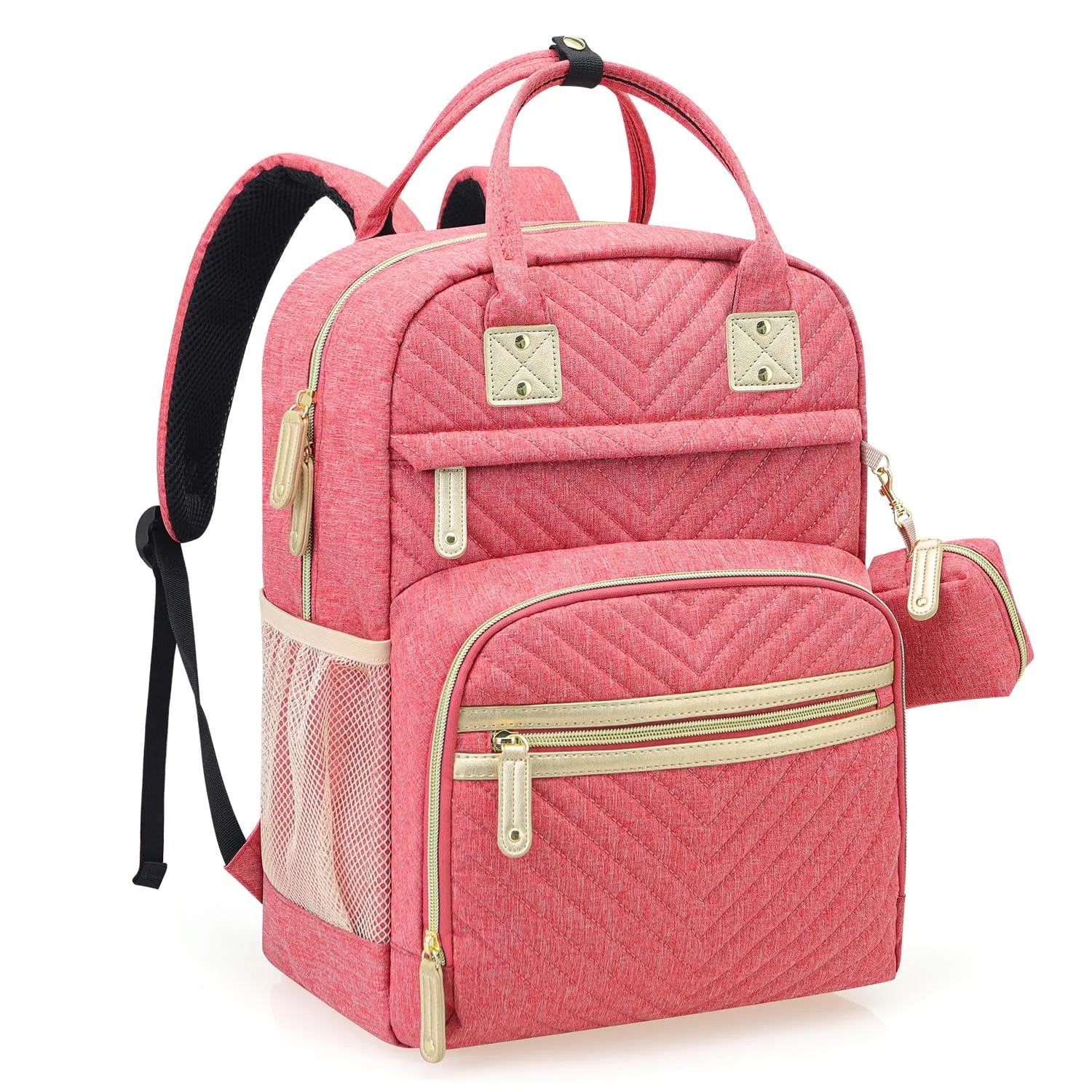 Tuwubi Diaper Bag Backpack, Baby Essentials Travel Tote Bag, Multi function Waterproof Backpacks, Travel Essentials with Stroller Straps & Pacifier Case - Pink
