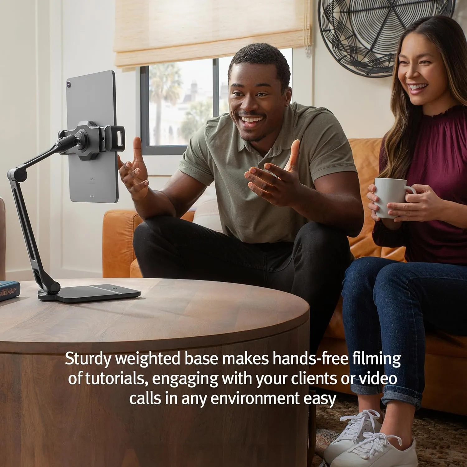 Twelve South HoverBar Duo iPad Stand (2nd Gen) - Adjustable Tablet Stand for Desk with Weighted Base & Clamp Attachment for Mounting, Tablet Holder, Foldable Tablet Desk Stand, Fits All iPads, Black