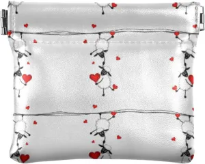 Two sheep Little Lambs Hanging on Washing Line with Red Hearts Women Leather Mini Wallet Compact Clip Wallets for Cards Money Accessories Purses for Work Shopping 4.33 x 3.74 inch