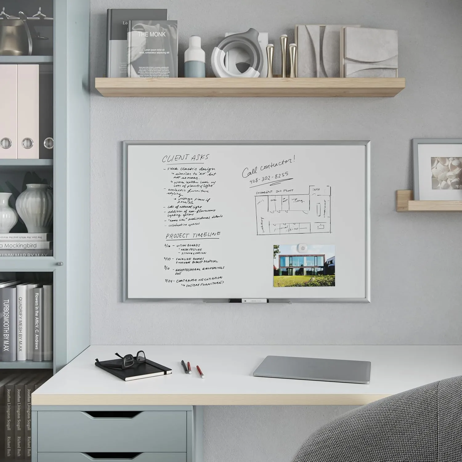 U Brands Magnetic Dry Erase Board Value Set, 23 x 35 Inches, Silver Aluminum Frame Includes Marker and Magnet