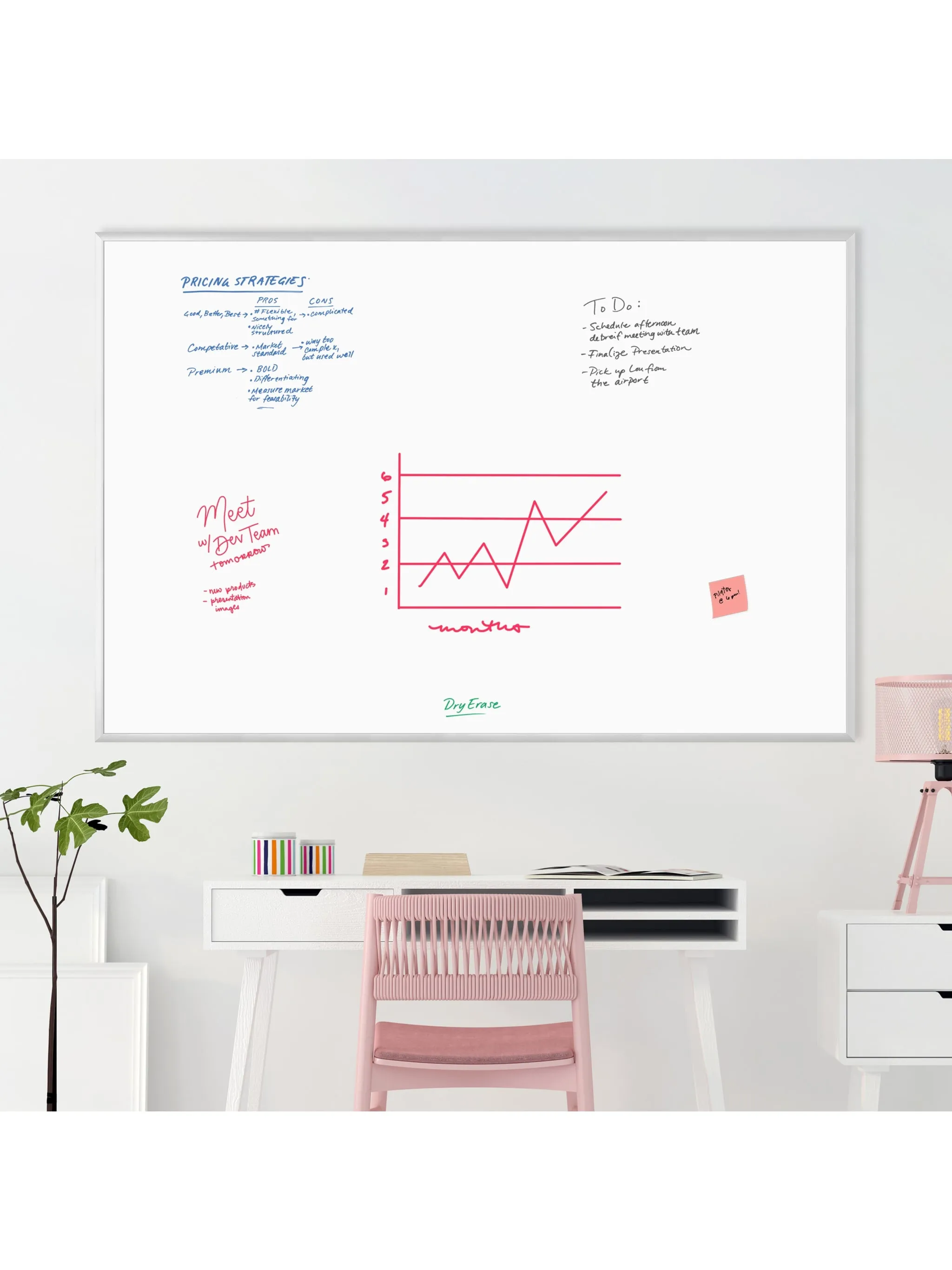 U Brands Silver Aluminum Frame Non-Magnetic Dry Erase Board, 72" x 48" (Actual Size 70" x 47")
