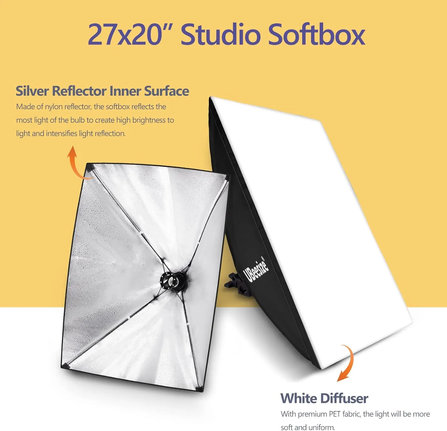 UBeesize Softbox Photography Lighting Kit, 27” x 20” Continuous Lighting Kit with 2pcs 40W E27 Socket 6500K Bulbs, Professional Photo Studio Lighting for Video Recording, Portrait Shooting