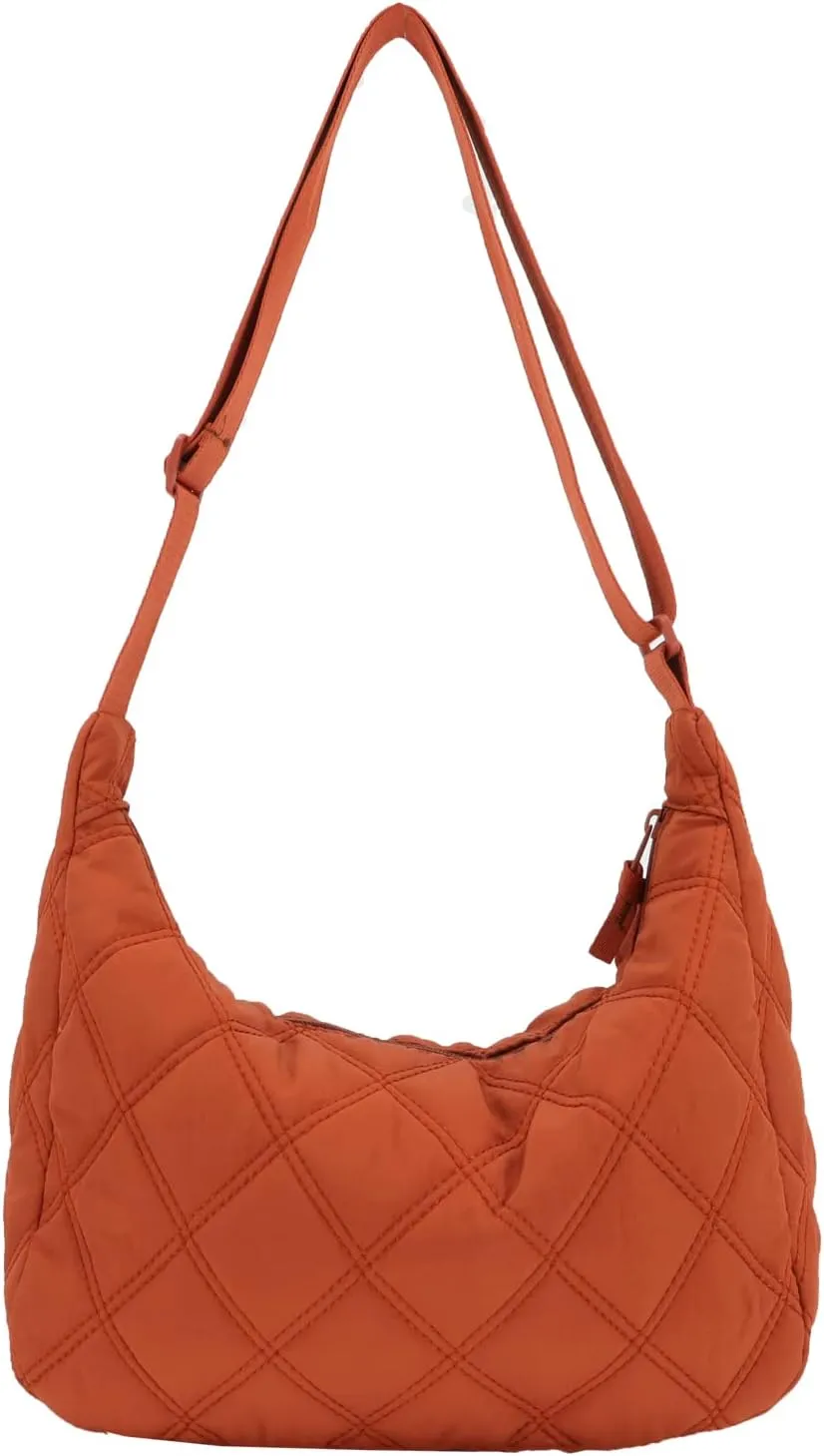 UERRUAM Puffer Tote Bag for Women Quilted Crossbody Bag Crescent Nylon Shoulder Bag Hobo Bag with Zipper