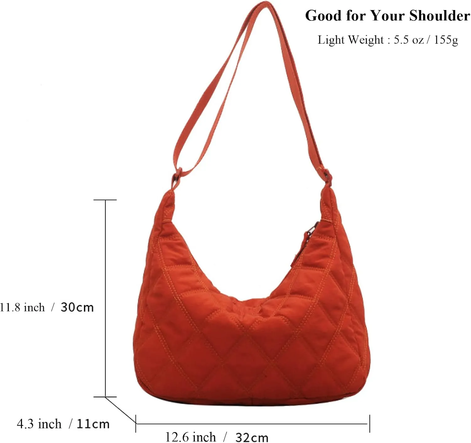 UERRUAM Puffer Tote Bag for Women Quilted Crossbody Bag Crescent Nylon Shoulder Bag Hobo Bag with Zipper