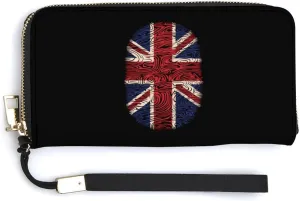 UK Flag Thumb Print Britain Women's Wristlet Wallet Long Purse Card Holder Clutch Handbag Travel Shopping