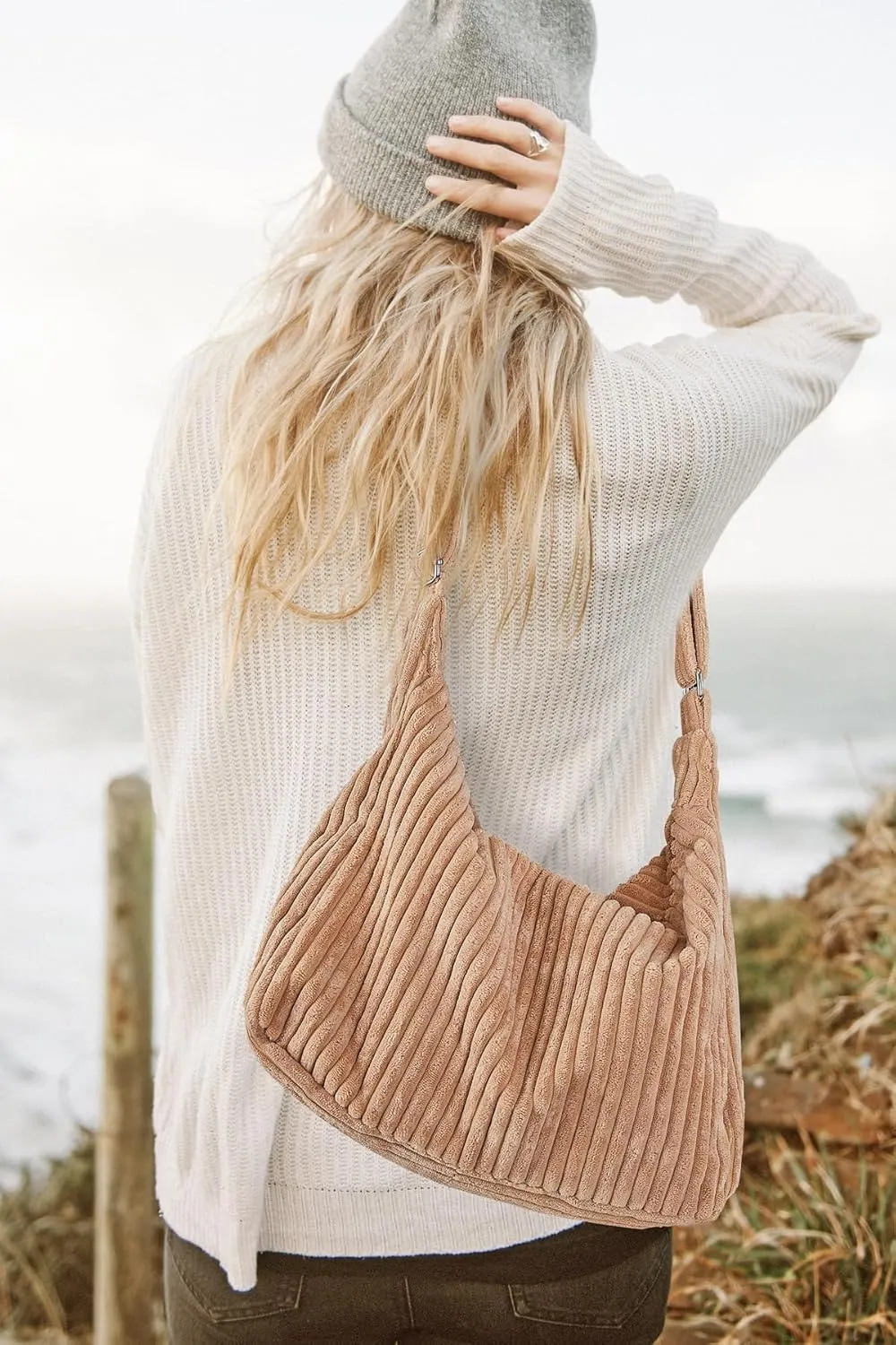 Ulisty Women Corduroy Hobo Bag Adjustable Strap Shoulder Bag Crossbody Bag Casual Purse Tote Bag Handbag