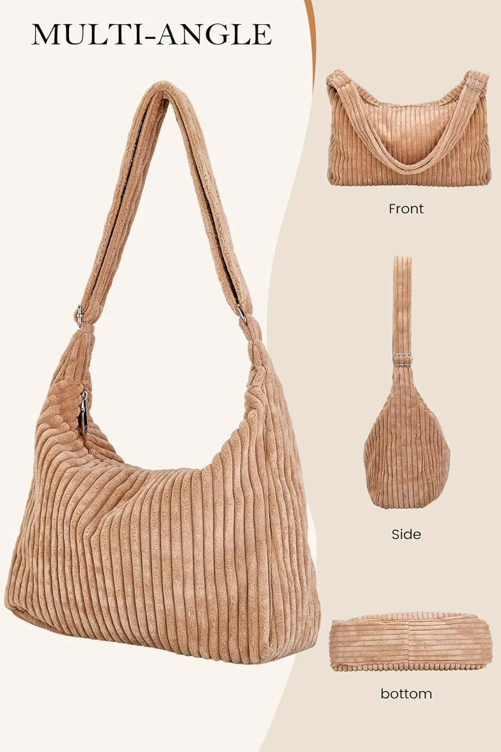 Ulisty Women Corduroy Hobo Bag Adjustable Strap Shoulder Bag Crossbody Bag Casual Purse Tote Bag Handbag