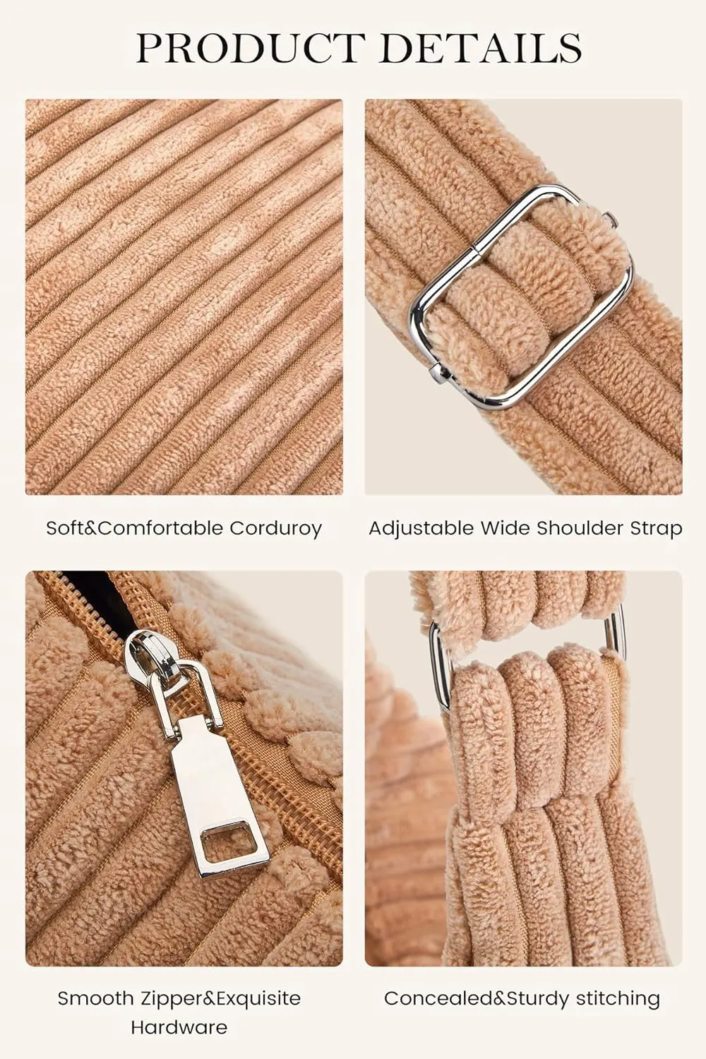 Ulisty Women Corduroy Hobo Bag Adjustable Strap Shoulder Bag Crossbody Bag Casual Purse Tote Bag Handbag