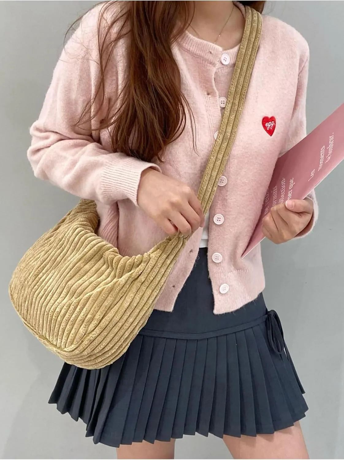 Ulisty Women Small Corduroy Hobo Bag Wide Strap Crossbody Bag Shoulder Bag Casual Handbag Daily Bag
