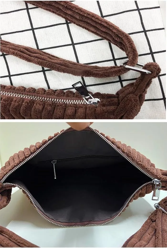 Ulisty Women Small Corduroy Hobo Bag Wide Strap Crossbody Bag Shoulder Bag Casual Handbag Daily Bag