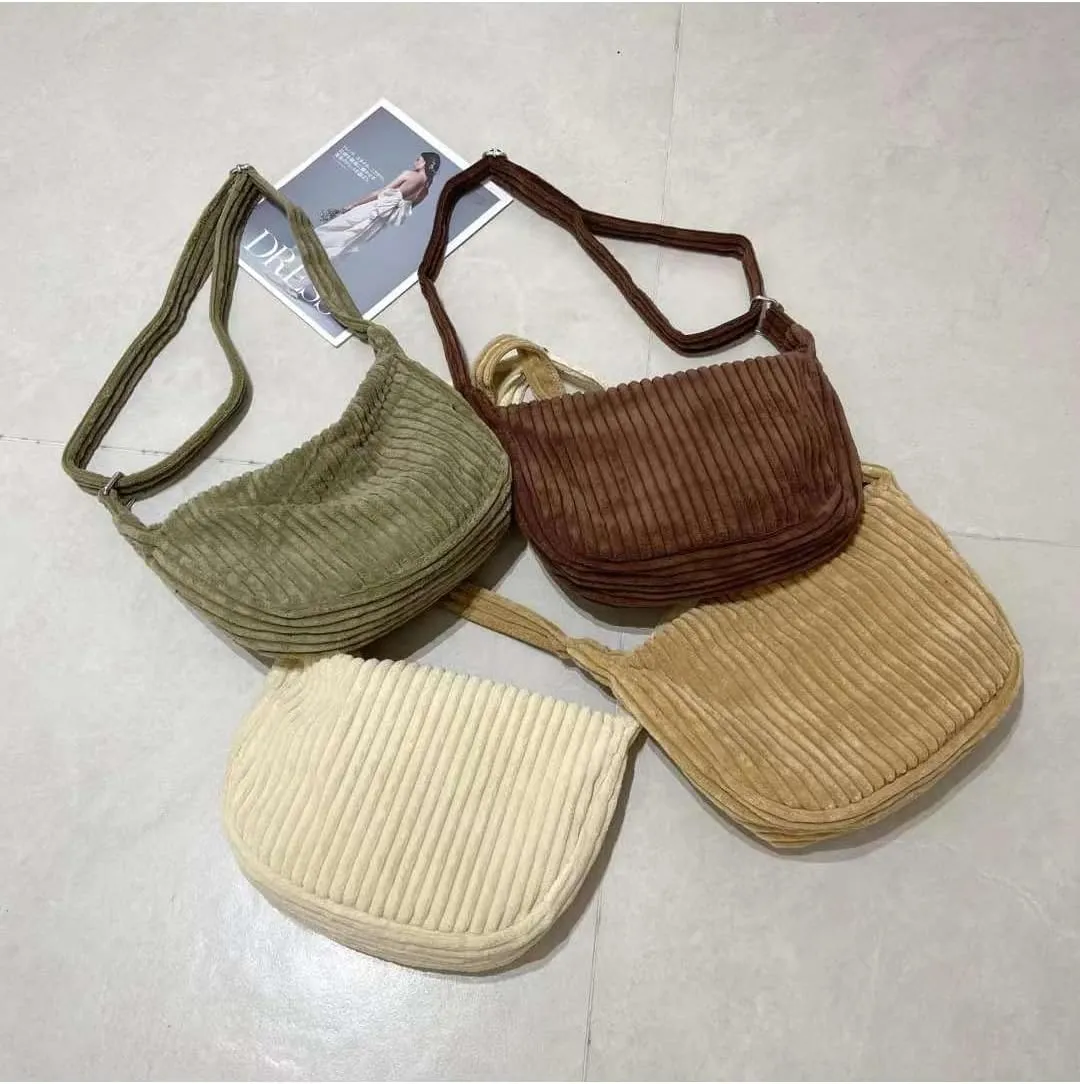 Ulisty Women Small Corduroy Hobo Bag Wide Strap Crossbody Bag Shoulder Bag Casual Handbag Daily Bag