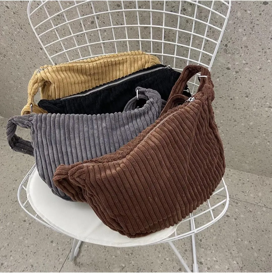 Ulisty Women Small Corduroy Hobo Bag Wide Strap Crossbody Bag Shoulder Bag Casual Handbag Daily Bag