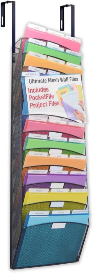 Ultimate Office Mesh Wall File Organizer Cubicle File Folder Holder Over the Panel Partition Display Rack. 12 Tier High-Capacity Includes 18, 3rd Cut PocketFile Document Folder Pockets