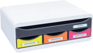 Ultimate Office MultiDrawer Monitor Stand & Office Supply Storage Box with 4 Drawers, Light Gray with Colored Fronts