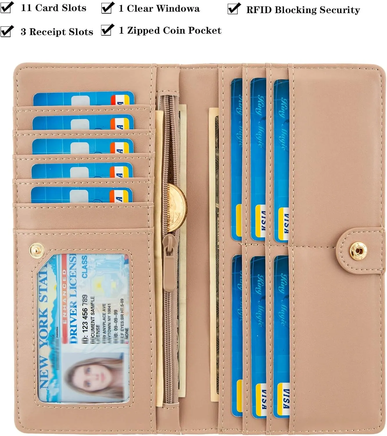 Ultra Slim Thin Leather Women Wallet Rfid Blocking Credit Card Holder Bifold Clutch (Blue Rose)