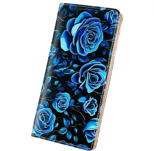 Ultra Slim Thin Leather Women Wallet Rfid Blocking Credit Card Holder Bifold Clutch (Blue Rose)