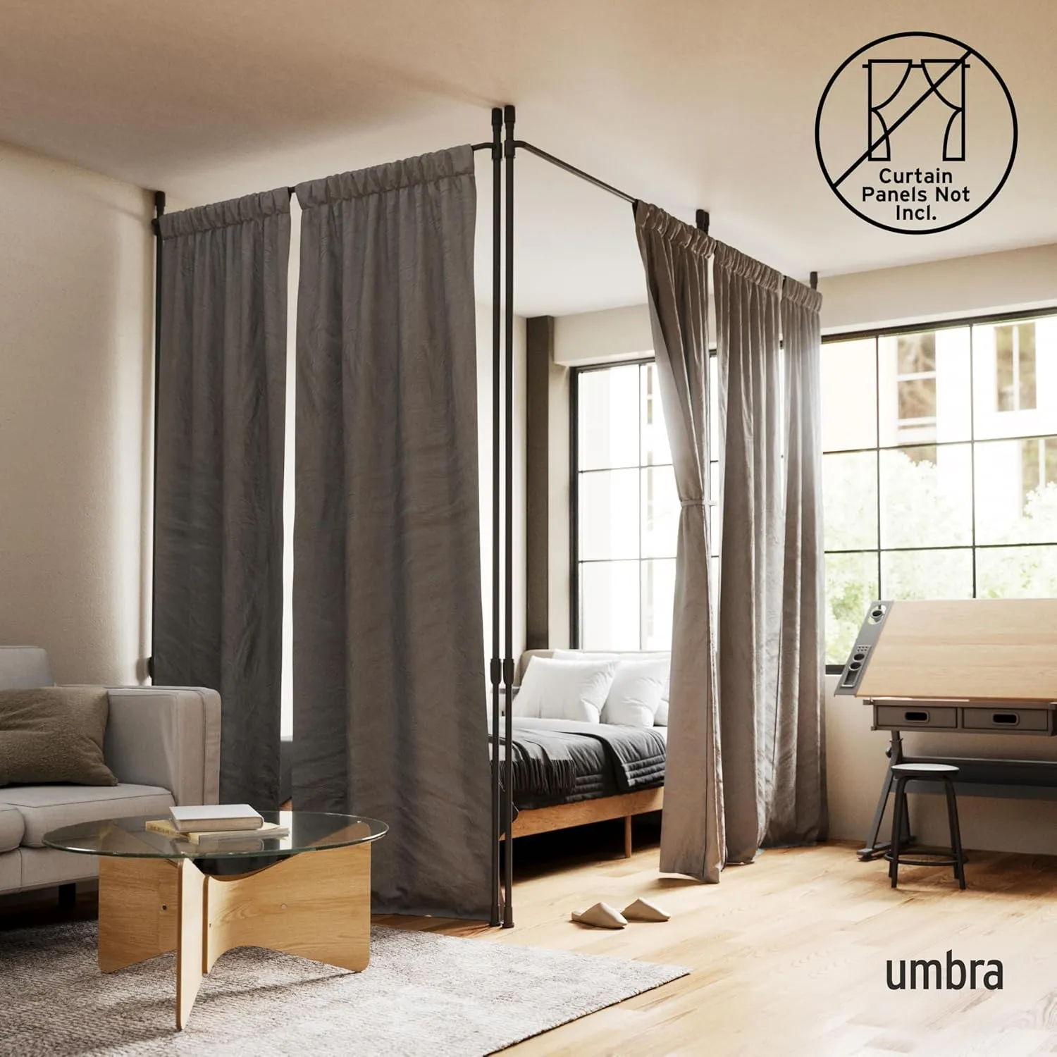 Umbra Anywhere Expandable Curtain Rod and Room Divider, Matte Black