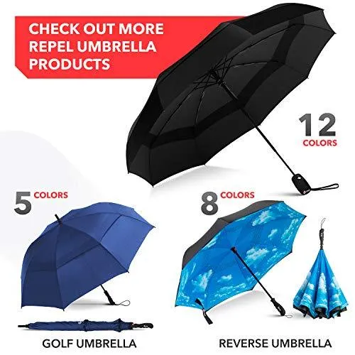 Umbrella Windproof Repel Double Vented Travel Umbrella with Teflon Coating (Black)