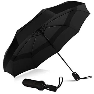 Umbrella Windproof Repel Double Vented Travel Umbrella with Teflon Coating (Black)