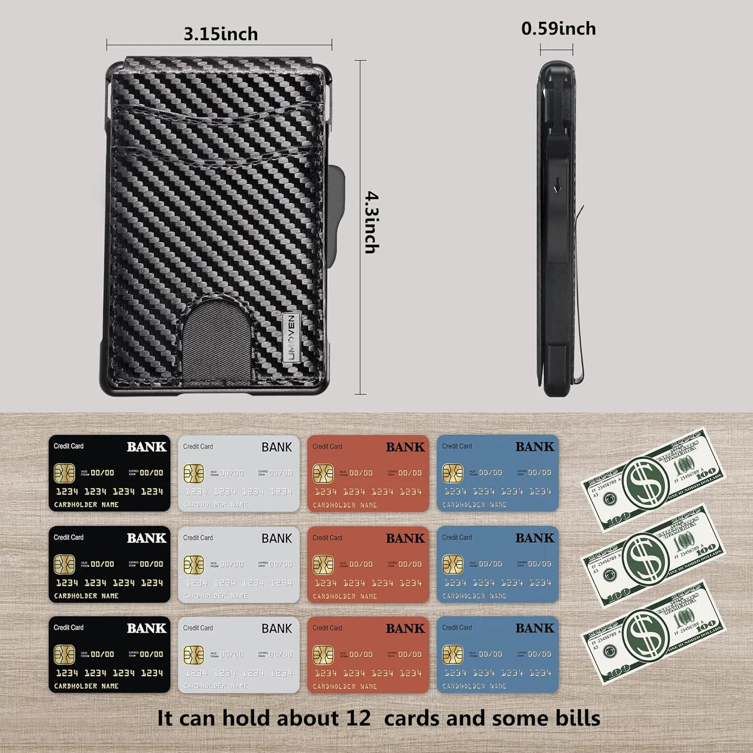 umoven Wallet for Men - with Money Clip Slim Leather Slots Credit Card Holder RFID Blocking Bifold Minimalist Wallet (Money Clip Inside)