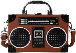 Unique Vintage Radio Shaped Cross-Body Bag Women Clip Clasp Shoulder Bag Handbag