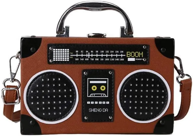 Unique Vintage Radio Shaped Cross-Body Bag Women Clip Clasp Shoulder Bag Handbag