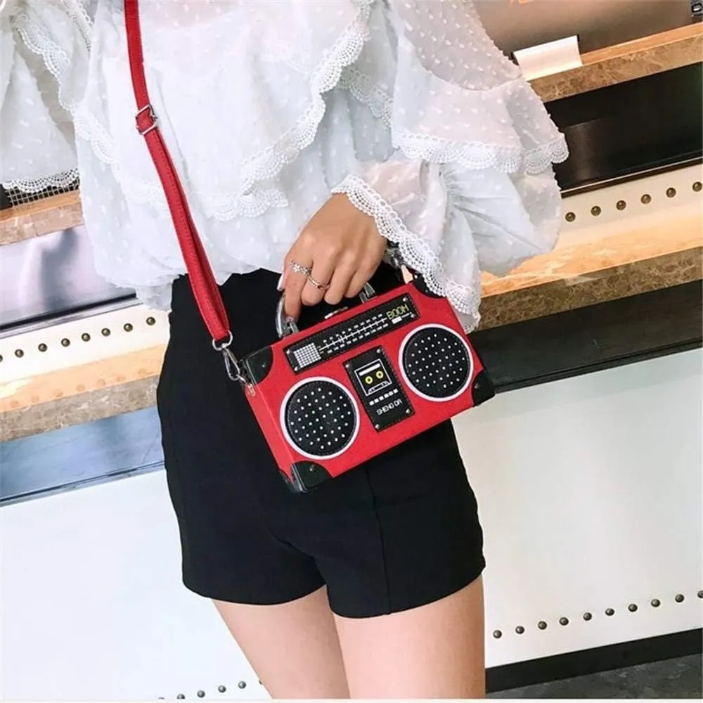 Unique Vintage Radio Shaped Cross-Body Bag Women Clip Clasp Shoulder Bag Handbag