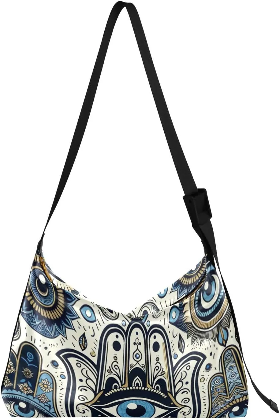 Unisex Shoulder Bag Crossbody Handbag Blue-turkish-eyes-hand Women Casual Hobo Bag Lightweight PU Leather Tote