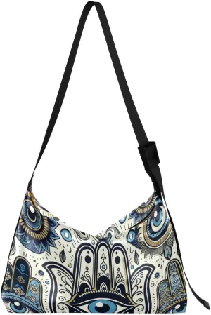Unisex Shoulder Bag Crossbody Handbag Blue-turkish-eyes-hand Women Casual Hobo Bag Lightweight PU Leather Tote