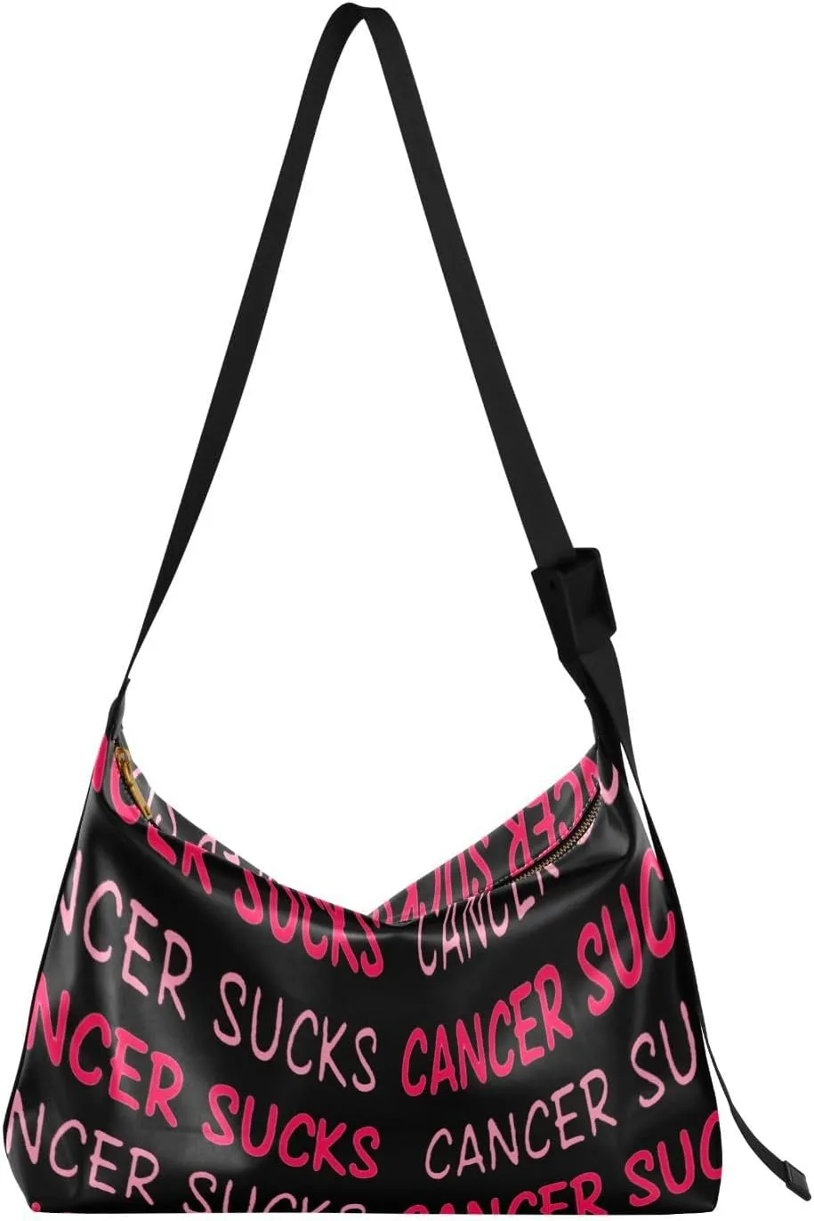Unisex Shoulder Bag Crossbody Handbag Cancer-sucks-breast-awareness Women Casual Hobo Bag Lightweight PU Leather Tote