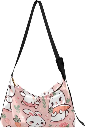 Unisex Shoulder Bag Crossbody Handbag Carrot-rabbit-cute Women Casual Hobo Bag Lightweight PU Leather Tote